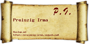 Preiszig Irma névjegykártya